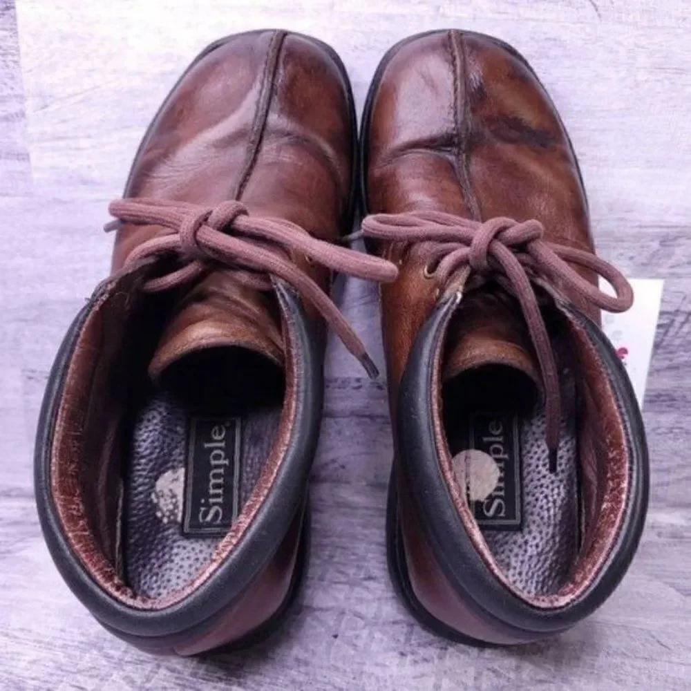 Simple Split Toe Lace Up Leather Chukka Ankle Boot Brown Men's sz 10